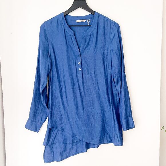 Soft Surroundings | Pemberlee Popover Tunic Blouse Hi-Low Blue | XS - Picture 1 of 9